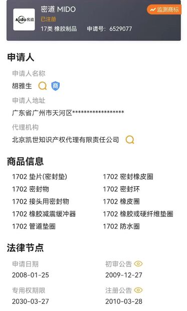 چین Guangzhou Tianhe Qianjin Midao Oil Seal Firm گواهینامه ها